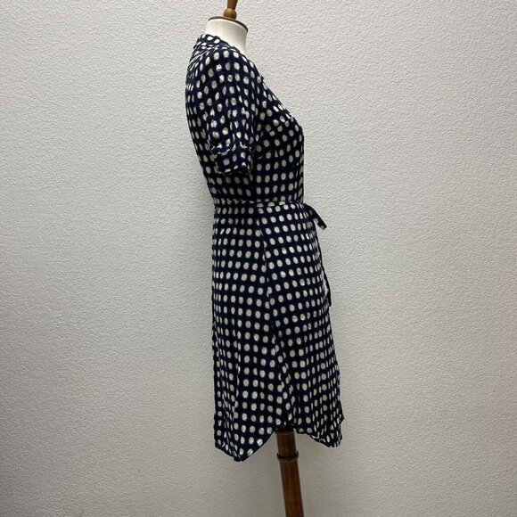 Anthropologie 11 1 TYLHO Cortland Polka Dot Wrap Dress Blue Size Small EUC Navy - Picture 2 of 11